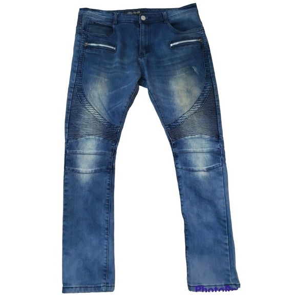 Chili Pepper CP~ Men's Size 38~ Dark Denim Slim Fit Jean's Distressed. - Picture 7 of 13